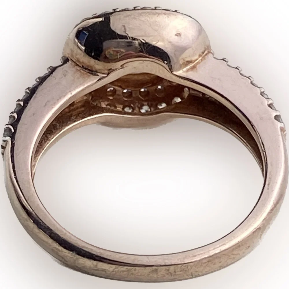 14K Rose Gold Plated Sterling Cushion Cut Champaign Cubic Zirconia Double Halo